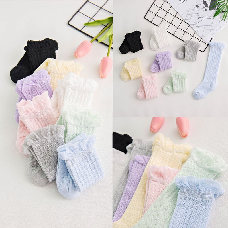 Vớ Cotton Mềm Mại Thoáng Khí Màu Trơn Dài Đến Đầu Gối Cho Bé Sơ Sinh