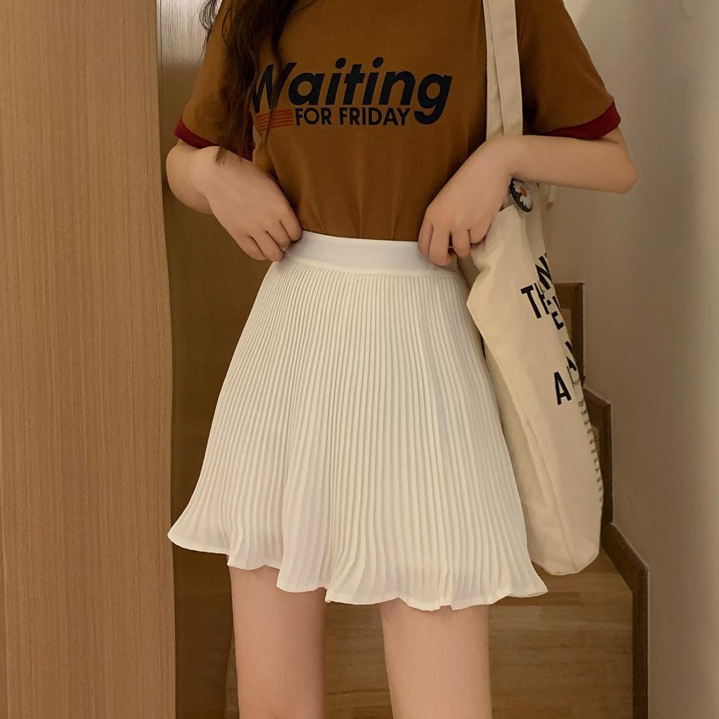 Chân Váy Chữ A Lưng Cao Màu Trơn Phong Cách Preppy 2021