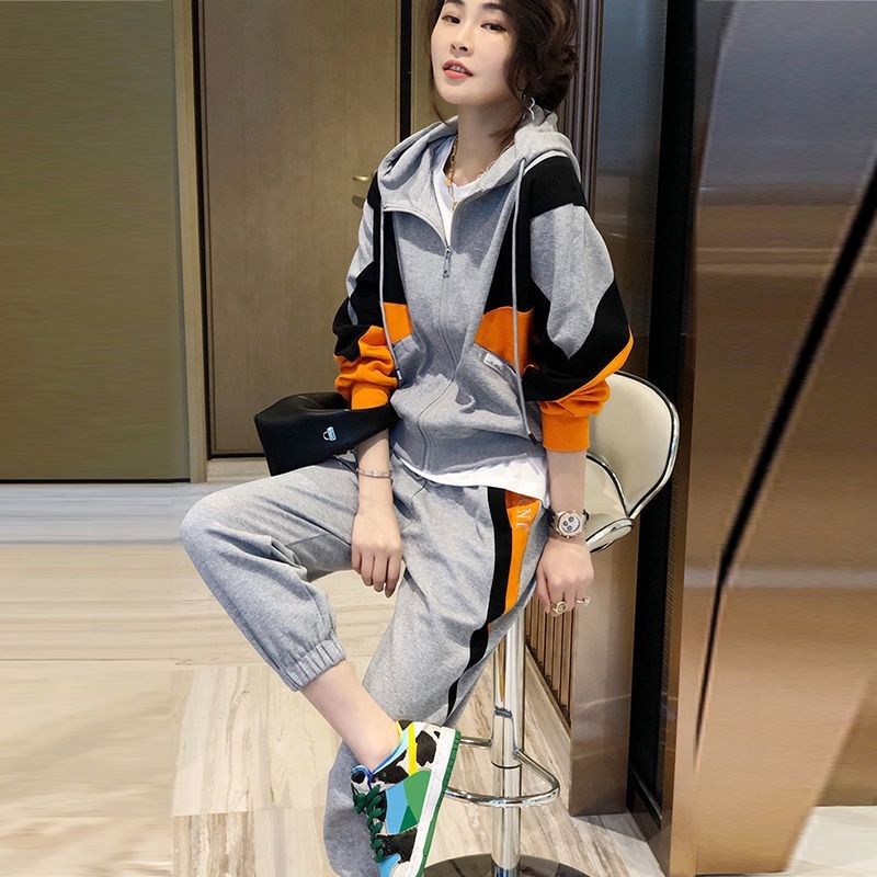 Sweaters, casual pants, sports suit, women's Korean version, fashion, two-piece set of spring and autumn European station spring wear 2022 new women's wear