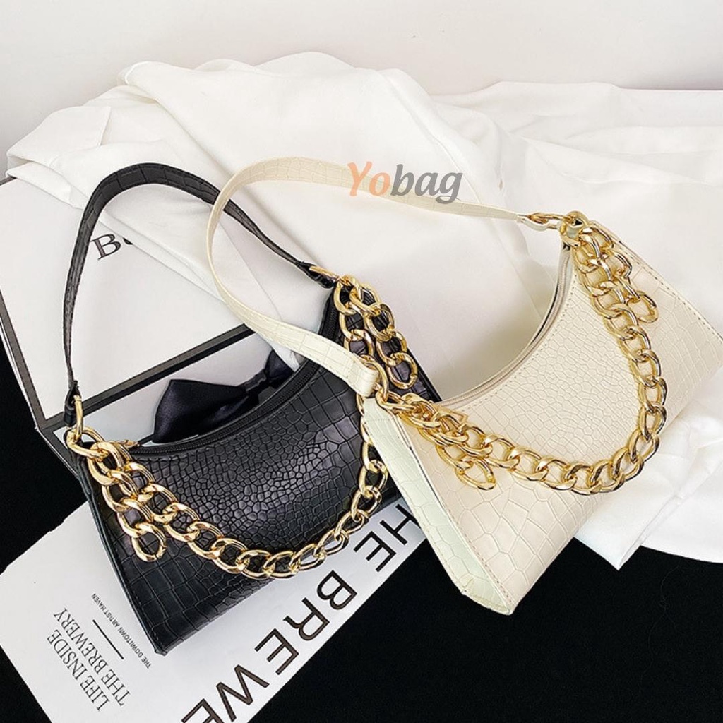 Túi xách nữ kẹp nách vân da form đẹp mix dây xích thời trang Hàn Quốc TX1