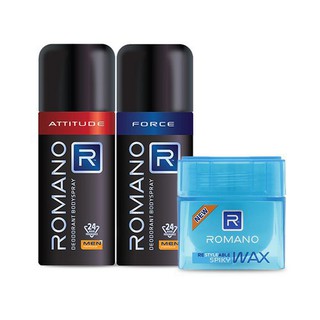 Hàng mới Combo 2 Xịt toàn thân Romano Attitude và Force 150ml và 1 sáp vuốt tóc Spiky 68g (Chính Hãng)