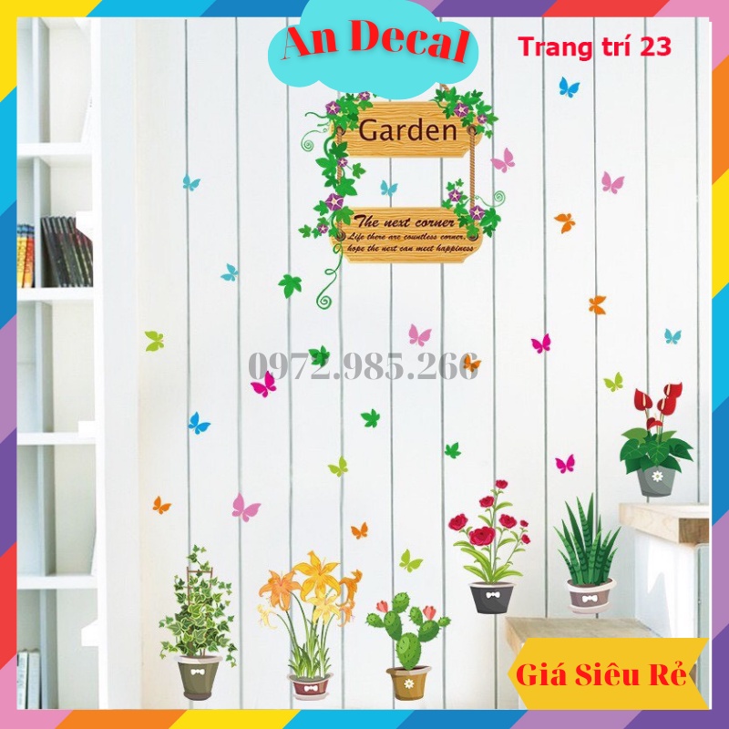 Tranh decal, decal dán tường trang trí phòng khách, cho bé những giỏ hoa xinh xắn TT23
