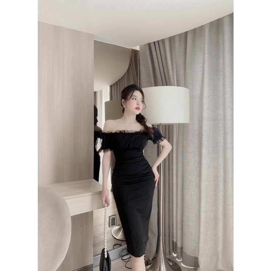 Váy đầm nữ body cao cấp sang trọng hai dây xếp nơ ngực tôn dáng dự tiệc sang chảnh Nancy A11