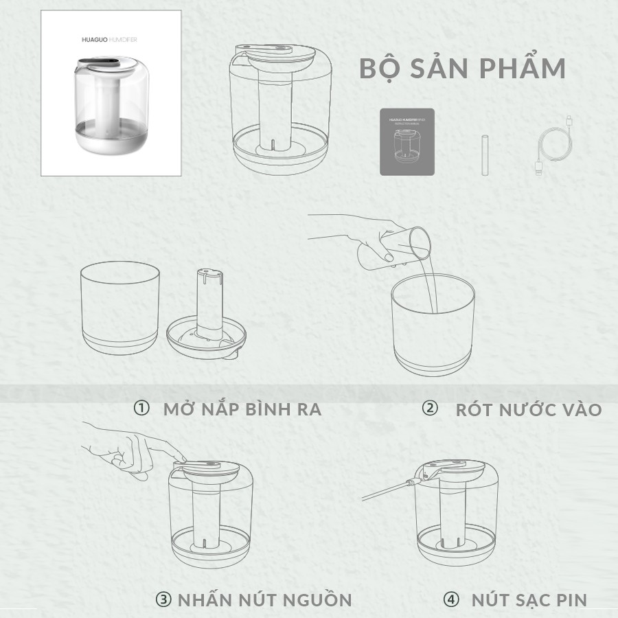 Máy phun sương tạo độ ẩm không khí, máy xông tinh dầu không dây, sạc pin usb , kết hợp đèn ngủ