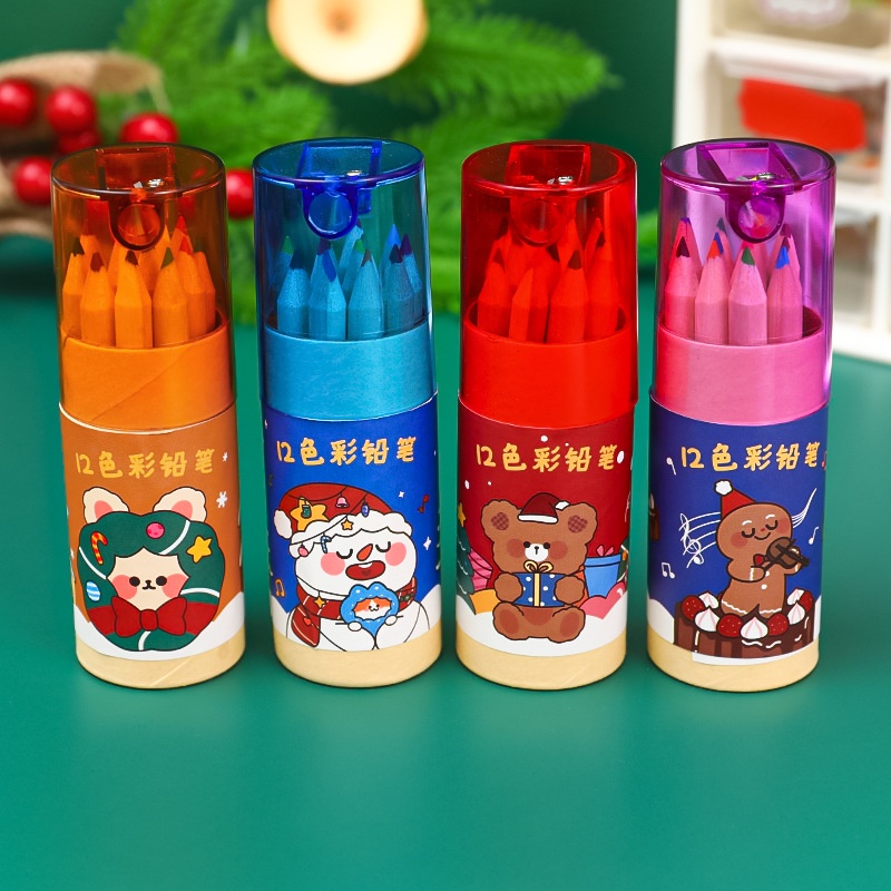 Bộ 12 Bút Chì Màu Hoạt Hình Dùng Làm Quà Tặng Giáng Sinh Cho Bé