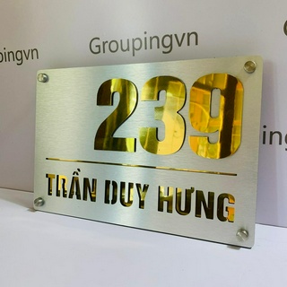 Biển số nhà, phòng, biệt thự, chung cư. Màu xước bạc + Alu vàng gương
