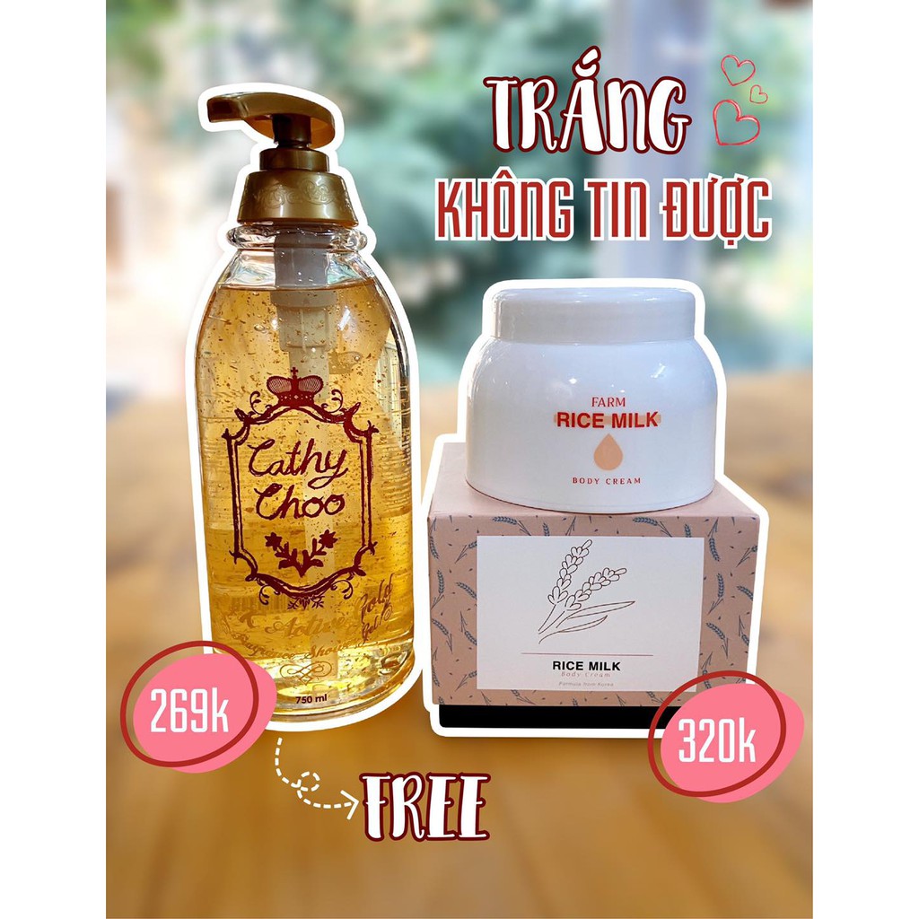 Kem Dưỡng Truyền Trắng Toàn Thân Nước Vo Gạo - Tặng Sữa Tắm Vàng Cathy Choo 24k