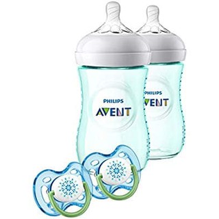 Hộp 02 bình sữa avent natural 260ml xanh cho bé.