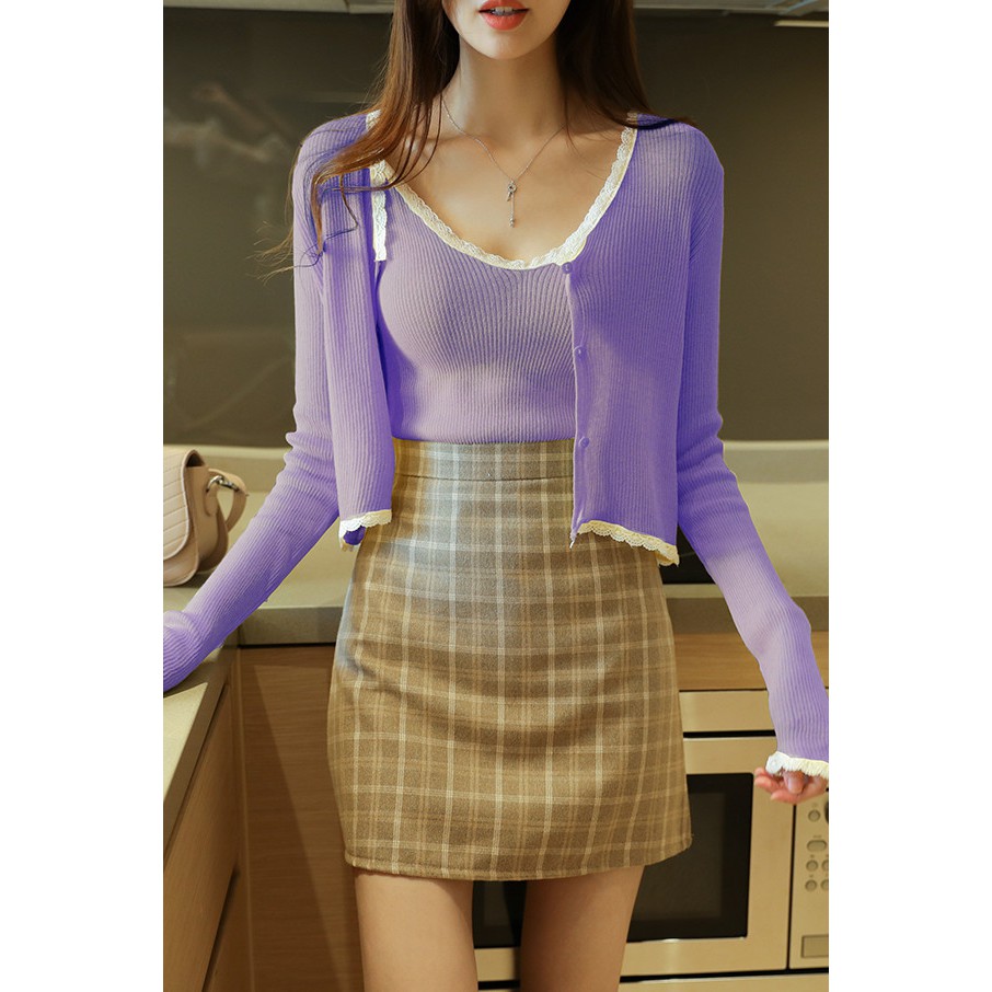 HÀNG SẴN_Set Cardigan Kèm Áo Hai Dây Phối Ren