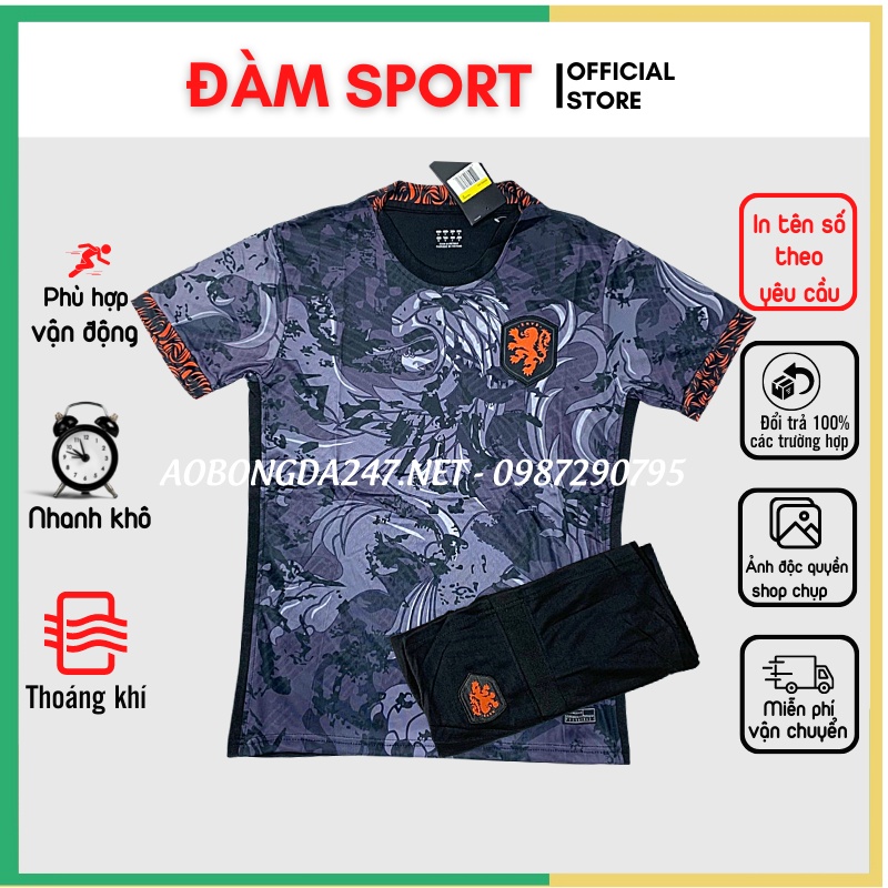 Áo Bóng Đá Hà Lan Đen Ngắn Tay Sân Khách 20/21 , Áo Đá Banh Hàng Thái Đẹp