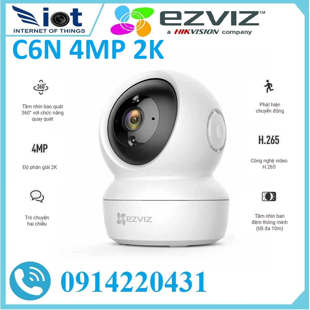 Camera Wifi Ezviz C6N 4MP 2K Độ Nét Cao Xoay 360 độ Đàm Thoại 2 Chiều Chuẩn Nén H265-Hàng Chính Hãng