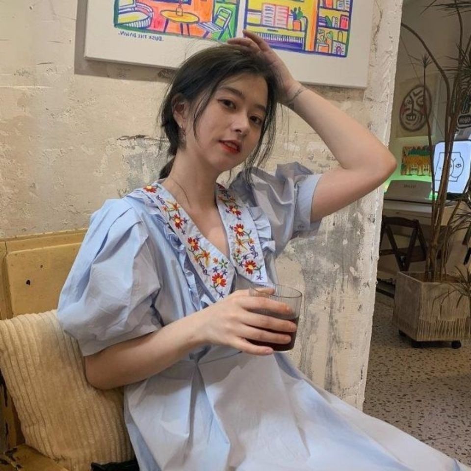 Đầm Tay Ngắn Thắt Cà Vạt Phong Cách Pháp Ngọt Ngào Thời Trang Mùa Hè Mới Cho Nữ 2021 đầm bầu váy nữ váy bé gái váy dài chân váy dài váy nữ chân váy dài