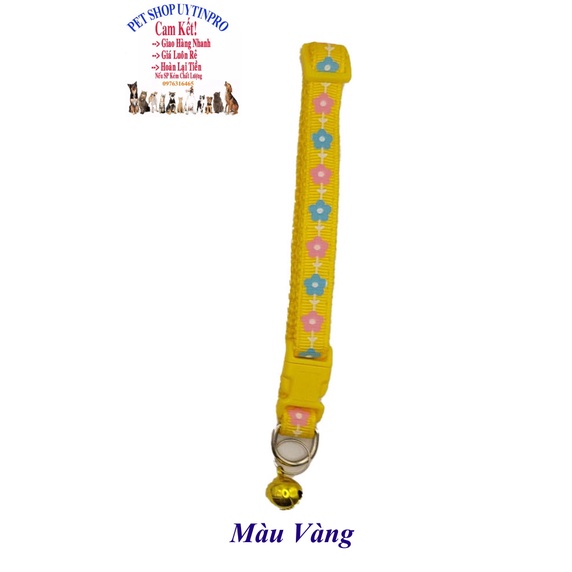 Vòng cổ kèm chuông cho Chó Mèo dưới 5kg In cành hoa hướng dương Bản rộng 1cm Chất liệu dù bền chắc, Có thể điều chỉnh