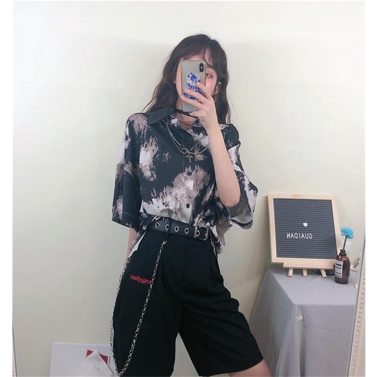 A010 Áo sơ mi loang cỡ rộng nam nữ unisex kiểu dáng Hàn Quốc, áo tay lỡ vải thô kate vảy sơn cá tính oversize Ulzzang | BigBuy360 - bigbuy360.vn