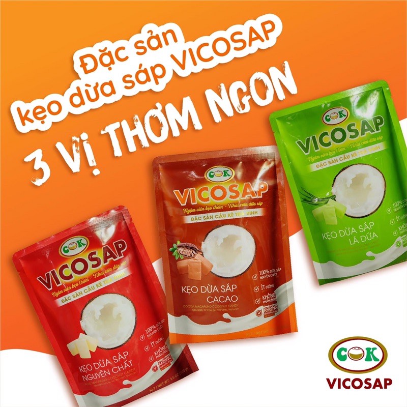 Kẹo Dừa Sáp VICOSAP túi 100g - Đặc Sản Cầu Kè Trà Vinh ( Mua 2 túi tặng 1 túi bất kỳ )