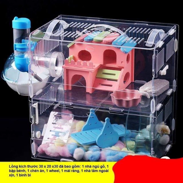 Lồng hamster mica 2 tầng full đồ như ảnh