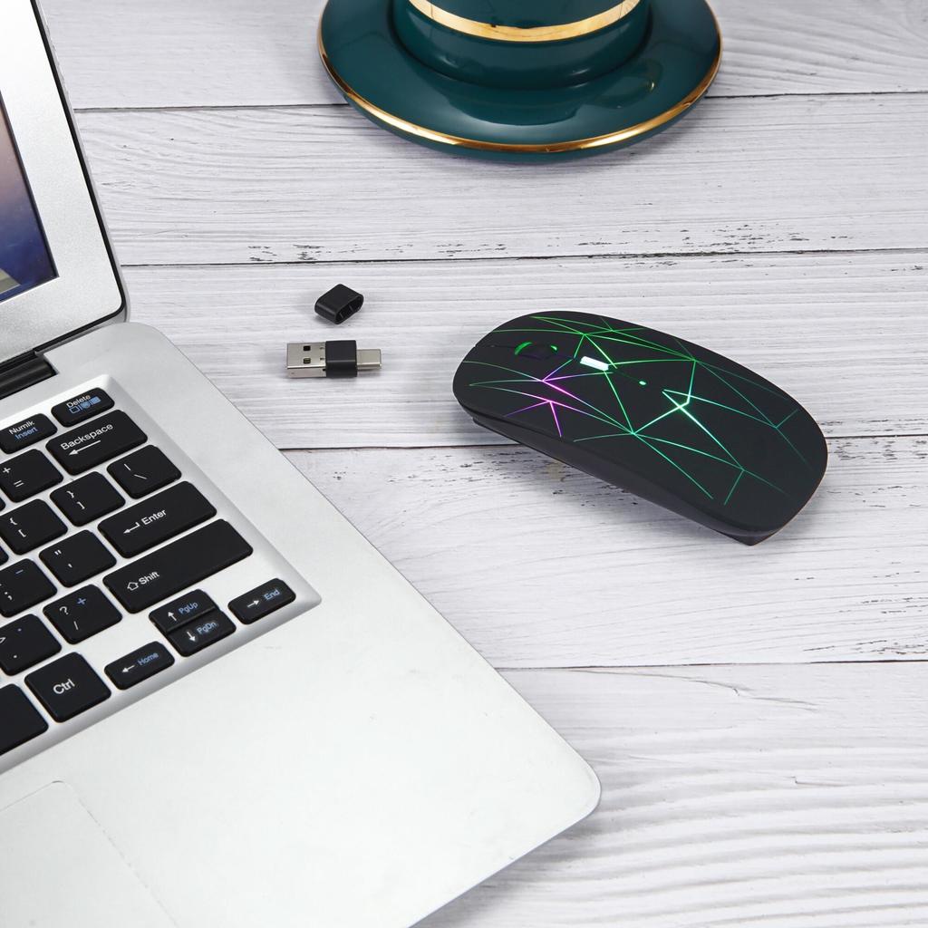 Chuột Không Dây USB + Type C 2 Trong 1 Giao Diện RGB LED 2.4G Tùy Chỉnh DPI Mause USB + Type C Cho MacBook Laptop Notebook Microsoft