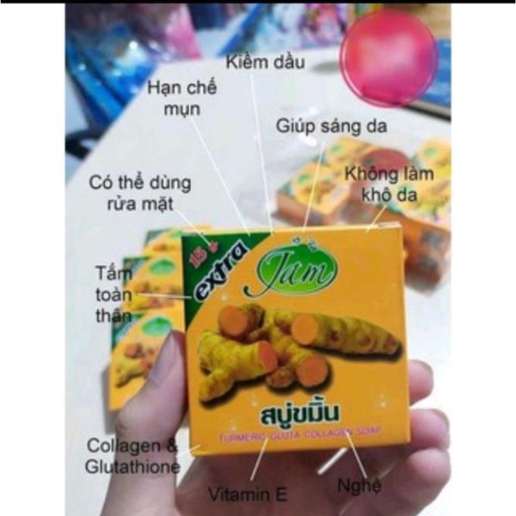 Xà Phòng Cám Nghệ Jam Extra Thái Lan, xà bông nghệ thái làm trắng da, mờ thâm...