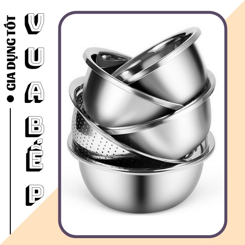 Bộ Thau Rổ Inox ❤️ 𝐅𝐑𝐄𝐄𝐒𝐇𝐈𝐏❤️ Bộ Thau Inox 5 Món Dày Dặn Kèm Rổ Inox Tiện Dụng Đủ Size 18 - 26CmBộ T