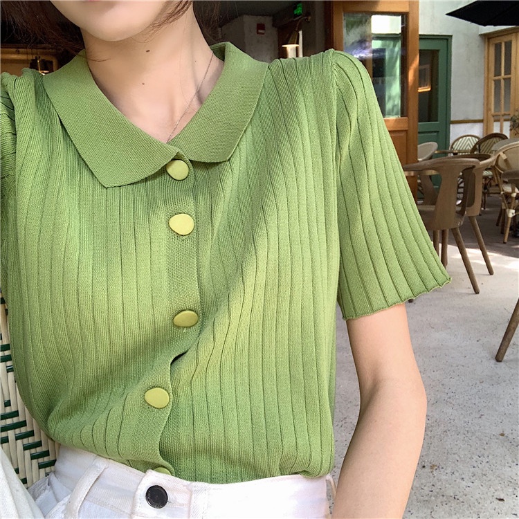 Áo Thun polo Dệt Kim Tay Ngắn Màu Hồng Thời Trang Mùa Xuân 2022 Mới