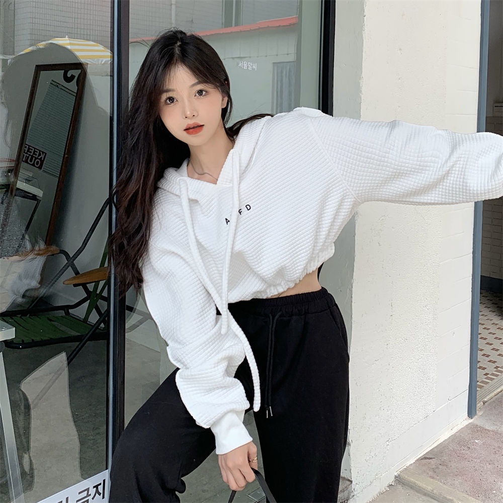 Áo Hoodie Dáng Ngắn Màu Xanh Lá Phong Cách Vintage Thời Trang