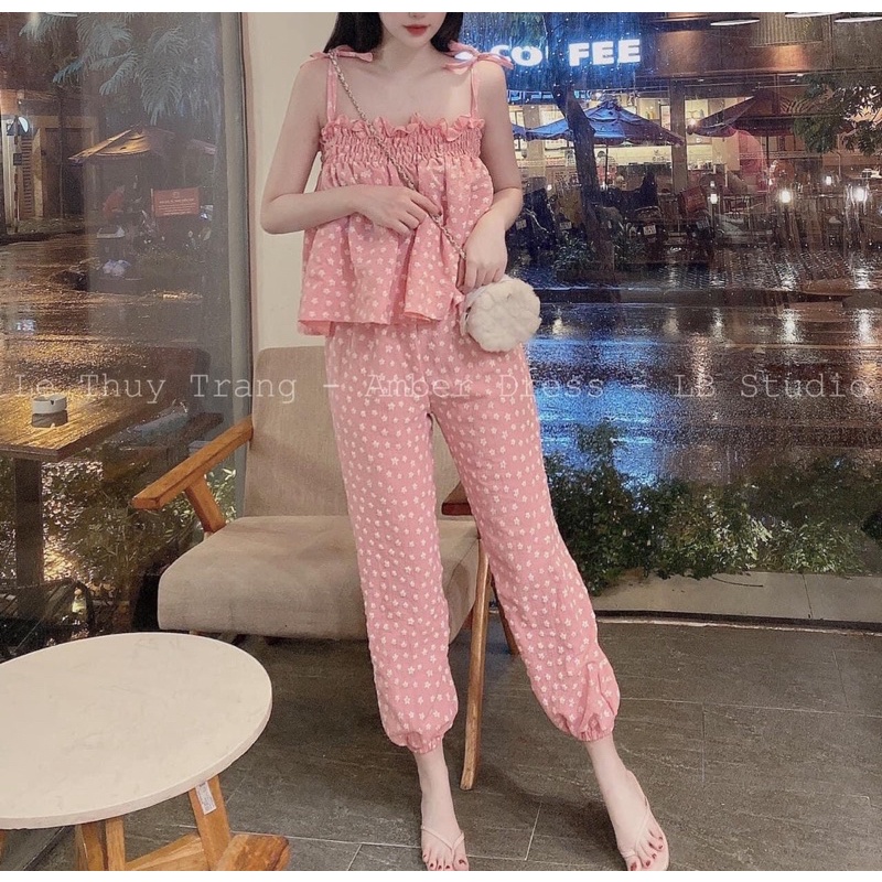 Set hai dây hoa nhí đáng yêu mặc nhà hình thật dưới 52kg