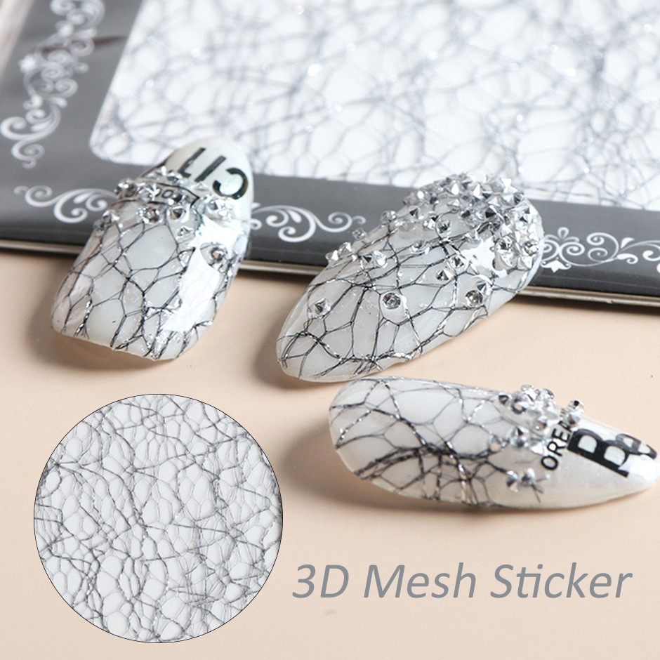 Miếng dán móng tay dạng lưới 3D lụa thời trang