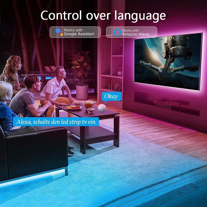 Dải Đèn Led 2.8m Cổng Usb Tv Rgb Wifi Thông Minh Cho Màn Hình 40-60 Inch Hdtv Pc  điều khiển giọng nói