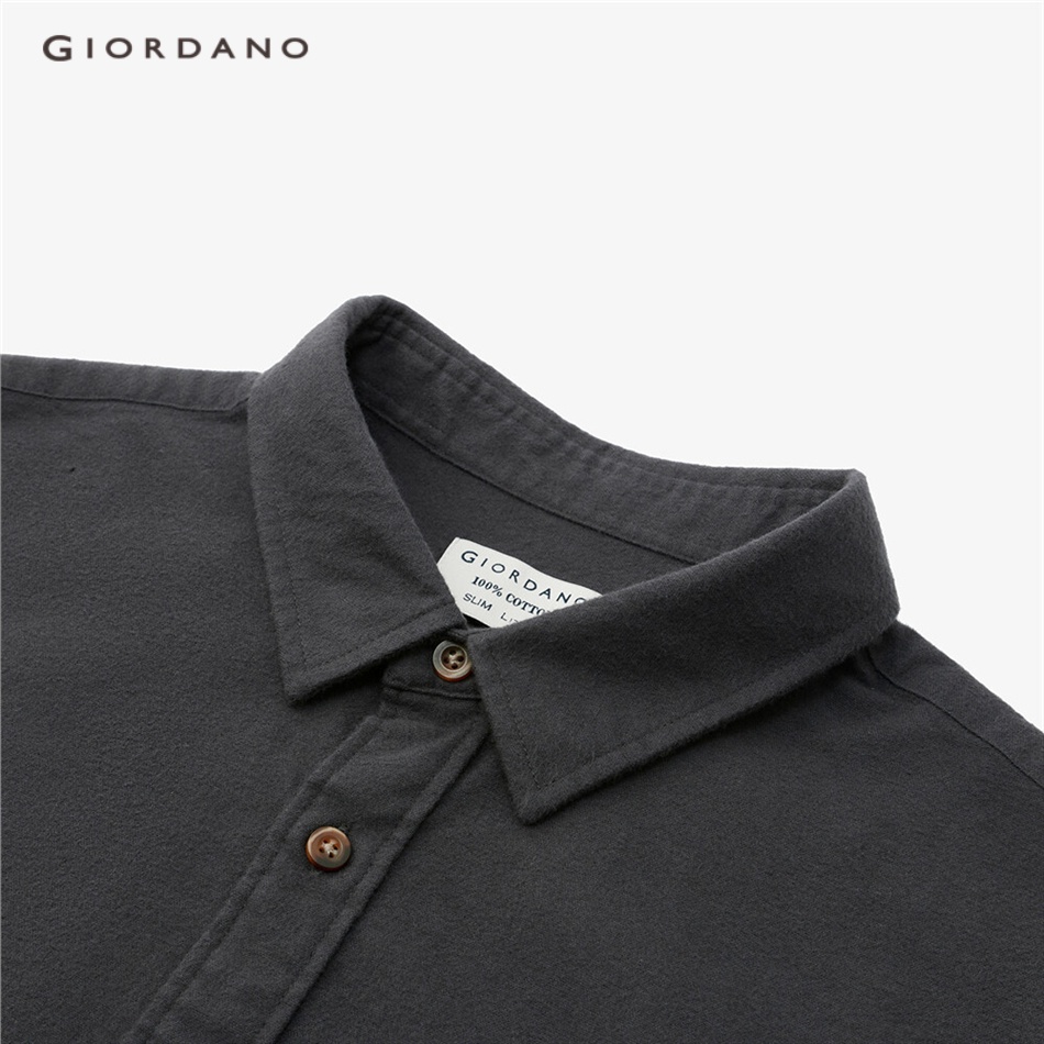 Áo sơ mi nam tay áo dài giản dị chất vải cotton pha flannel dày dặn giữ ấm thoải mái trẻ trung thường ngày GIORDANO  01042871