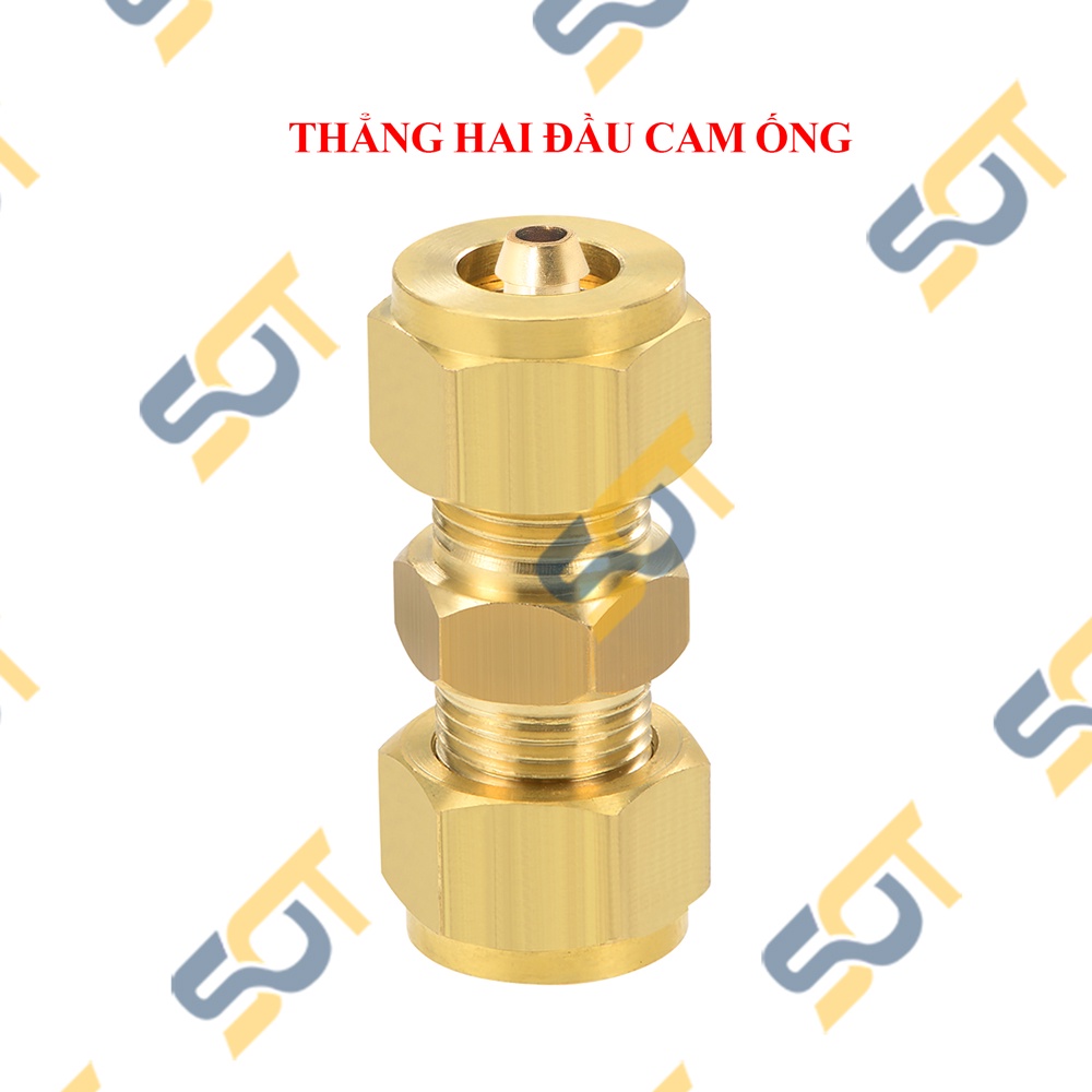 [NỐI CẮM ỐNG] Nối cắm hai đầu lòng trong xiết nón cho ống nhựa PU khí nén chất lỏng phun sương hơi nước - Đồng thau
