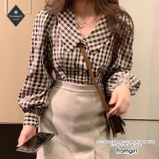 Áo Sơ Mi Nữ Tay Dài Họa Tiết Caro Thời Trang Phong Cách