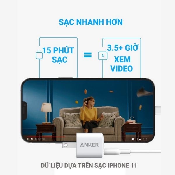 Sạc Anker Type - C 20W hỗ trợ sạc nhanh IQ3 cho xx-xr-xss-xssmaxx.11.12.13.14 30 phút 80% Bin