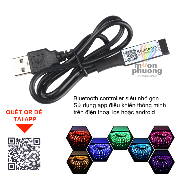 Cuộn đèn led RGB 5050 nguồn USB kết nối bluetooth điều khiển qua điện thoại nháy theo nhạc - MUÔN PHƯƠNG SHOP