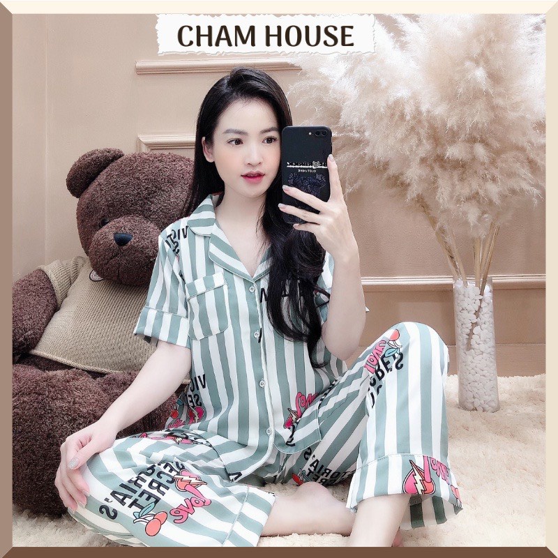 Đồ bộ PIJAMA, đồ bộ mặc nhà lụa satin tay ngắn quần dài cao cấp, mềm mịn, thoáng mát Piti Shop