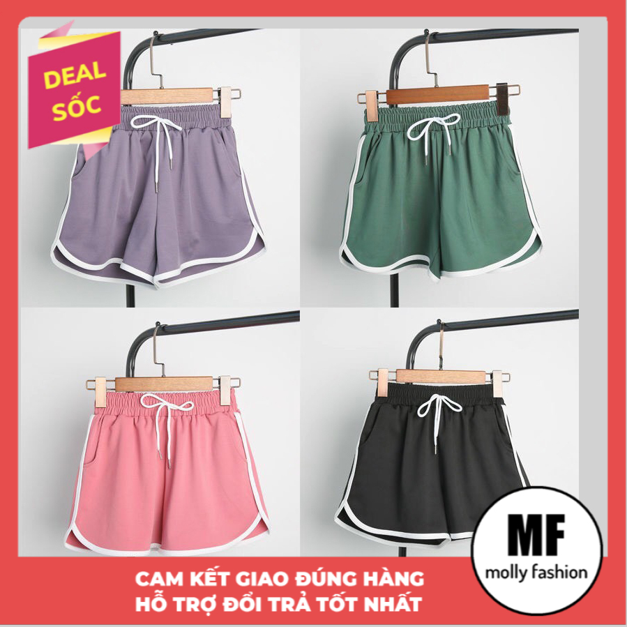 Quần Short nữ thể thao thun da cá năng động VIỀN TRẮNG Freesize dưới 55kg Molly Fashion