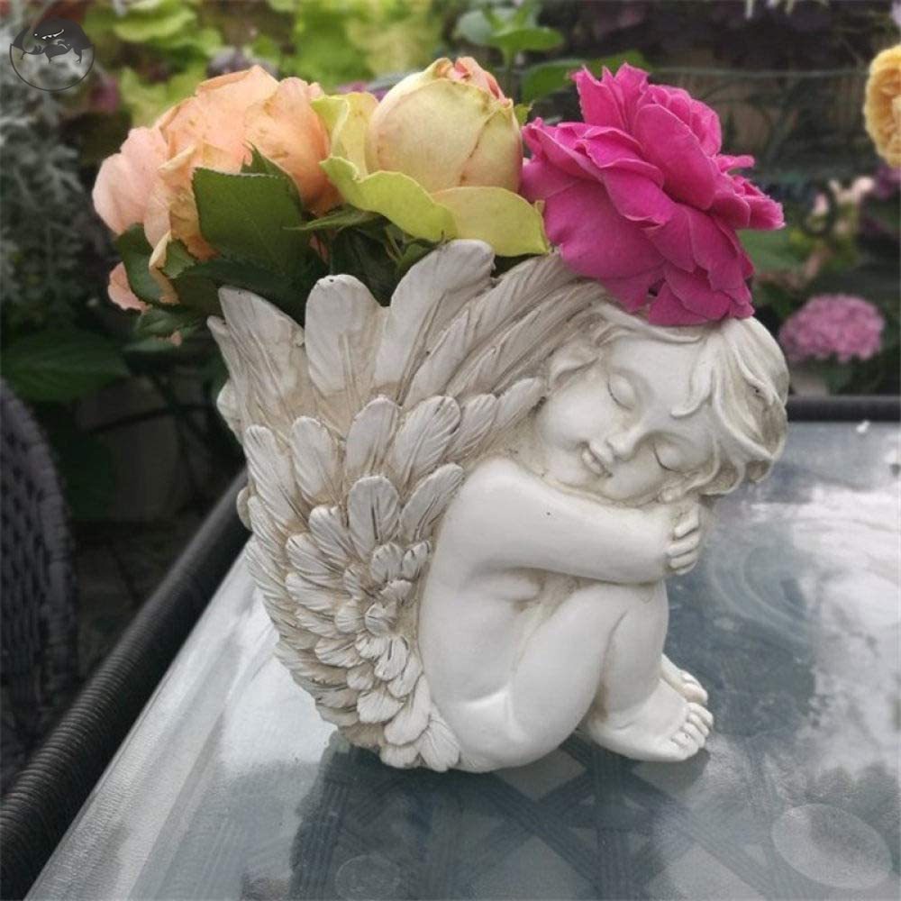 Bình hoa bằng nhựa resin hình thiên thần Cupid cổ điển dành cho trang trí vườn nhà
