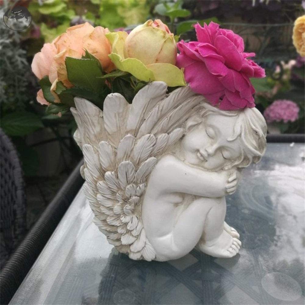 Bình hoa bằng nhựa resin hình thiên thần Cupid cổ điển dành cho trang trí vườn nhà