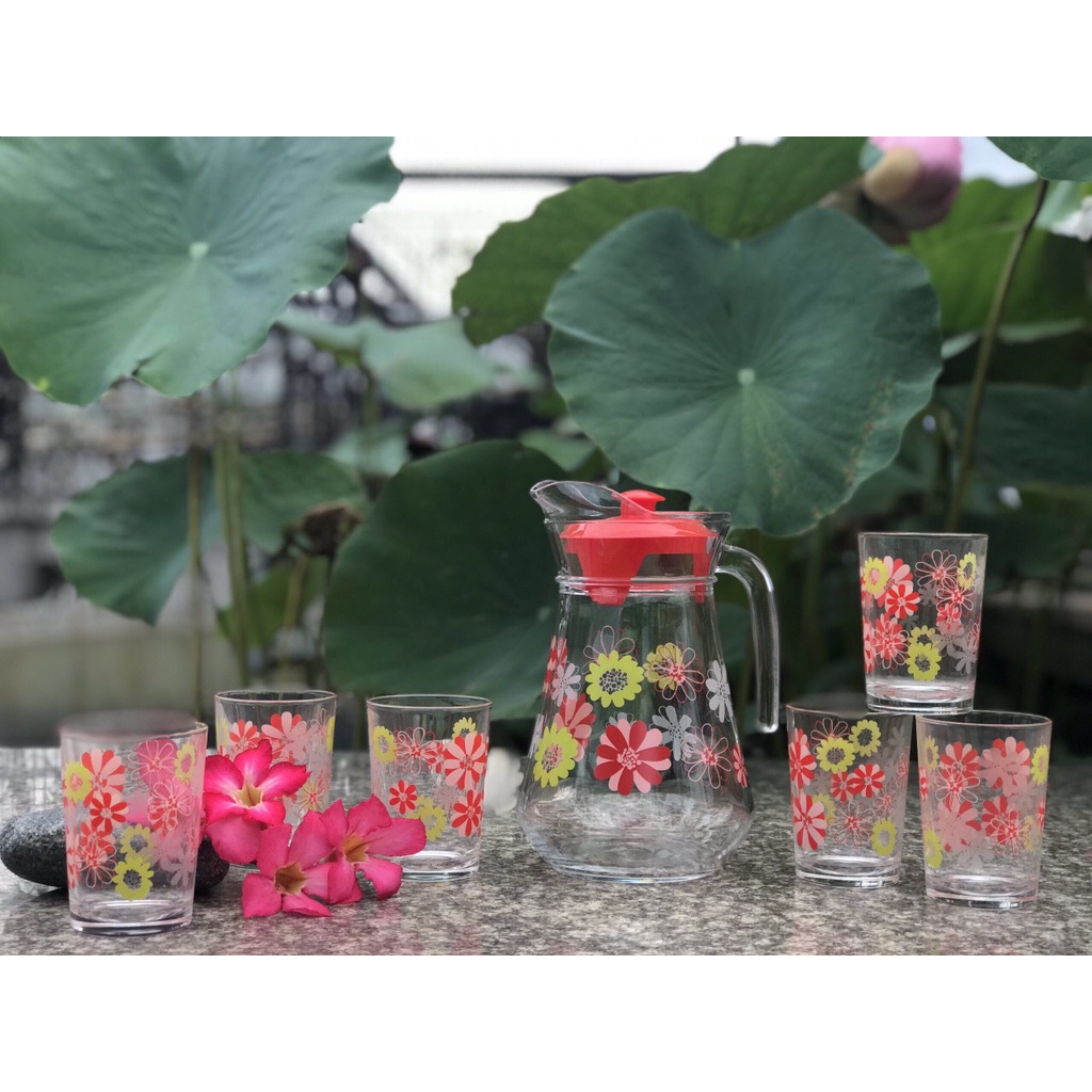 [ Có sỉ ] Bộ bình cốc thủy tinh hoa văn lạ mắt