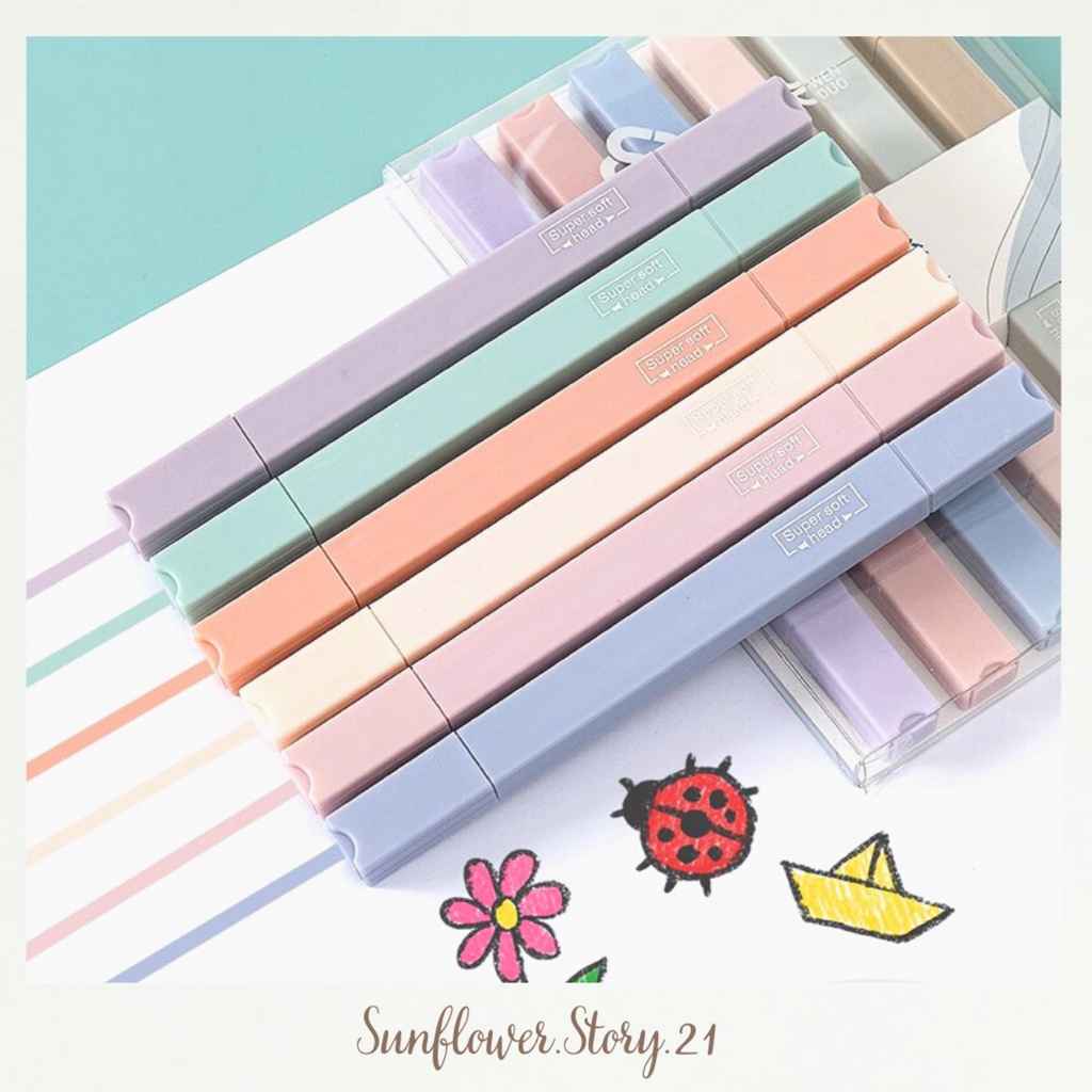 [FREESHIP 50K] Bút đánh dấu highligh 6 màu pastel 2 đầu trang trí sổ bullet journal thiết kế sáng tạo