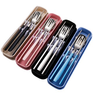 Bộ muỗng đũa nĩa inox có hộp đựng lúa mạch, bộ thìa dĩa trơn văn phòng cao cấp tặng kèm túi và hộp đựng