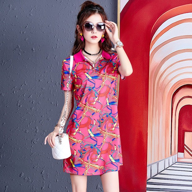ĐẦM THUN POLO NỮ BIGSIZE QUẢNG CHÂU CAO CẤP,DÁNG SUÔNG,CỔ POLO,NGẮN TAY,CHẤT THUN.