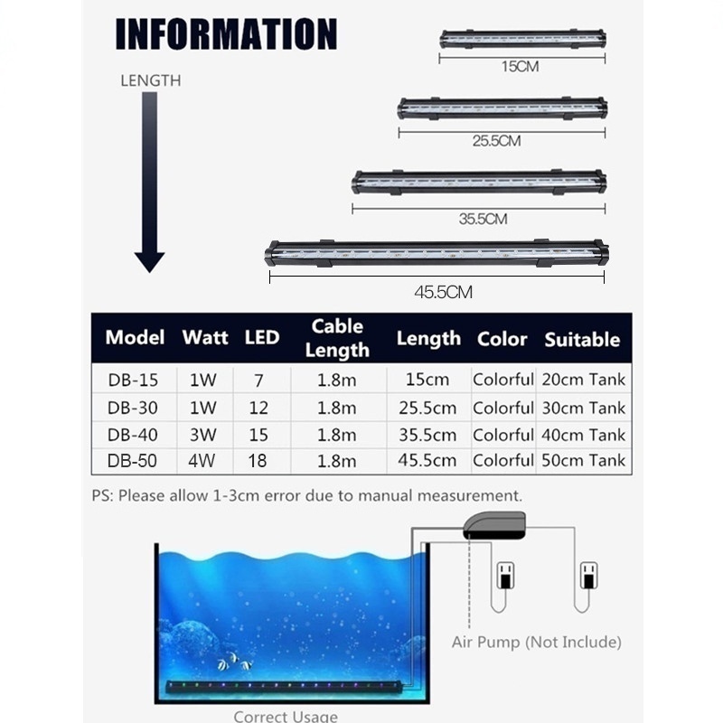 Đèn LED Chìm 100-240V 15-55.5CM Chống Thấm Nước Trang Trí Bể Cá