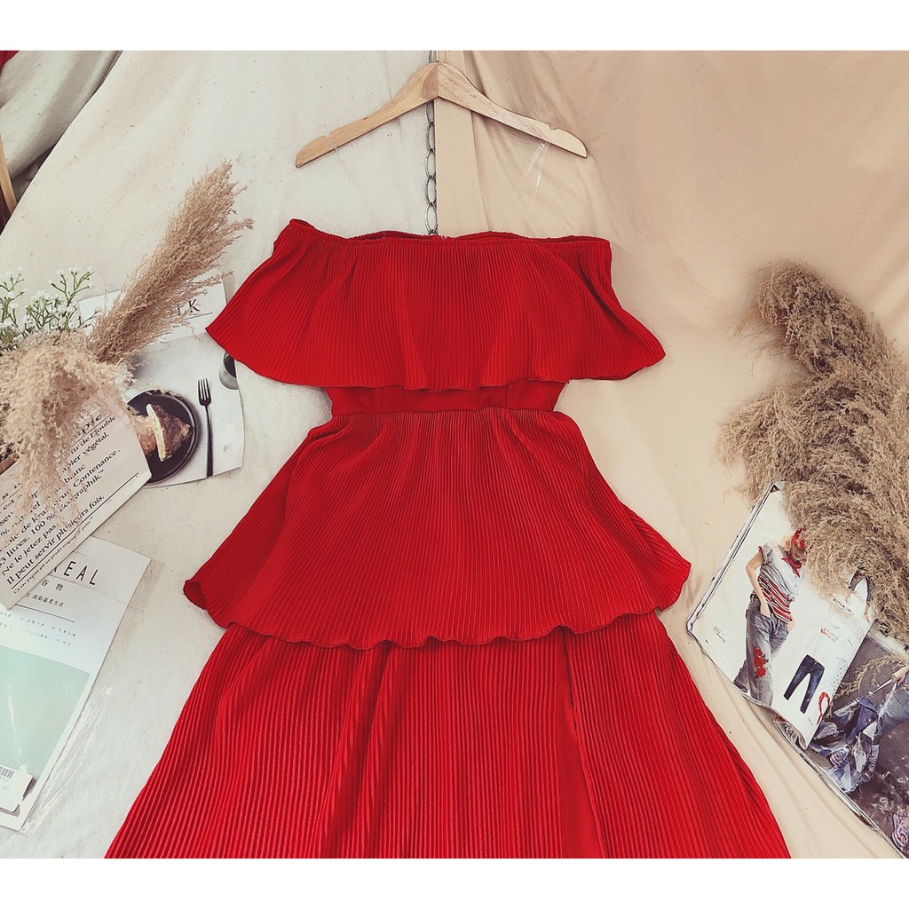 [FREESHIP] Đầm Maxi  đi biển xếp ly 3 màu