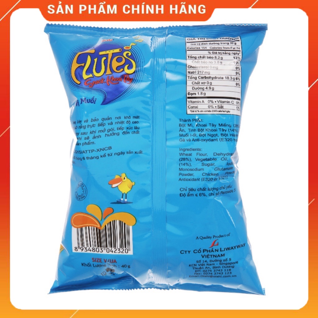 Bim Bim Snack Oishi Khoai Tây Flutes Vị Muối 35/40g-Ăn Vặt Sumo Snack