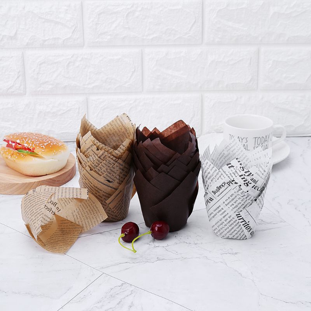 Cốc giấy lót làm bánh muffin dày họa tiết báo