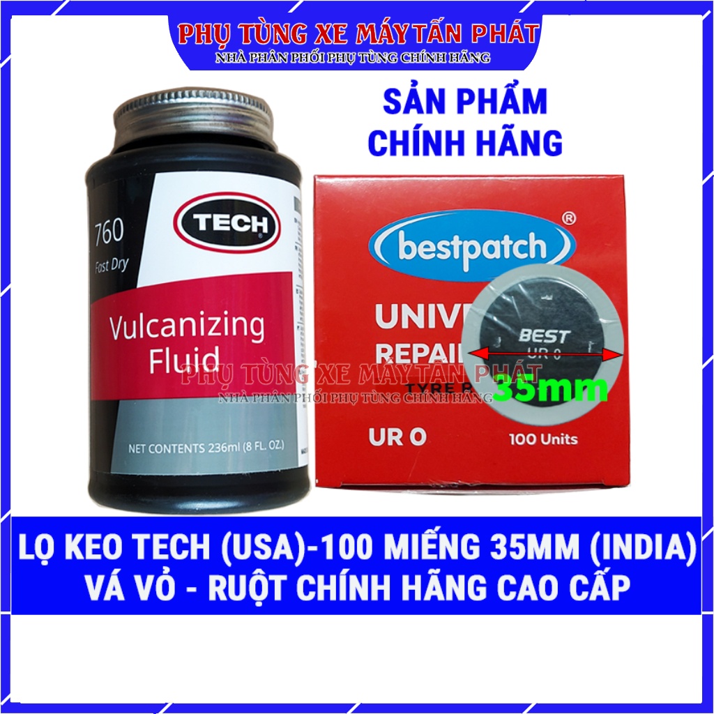 Lọ Keo Vá Tech USA-Hộp 100 miếng Tròn 35mm Vá Vỏ Không Ruột Ô tô Xe máy Chính Hãng