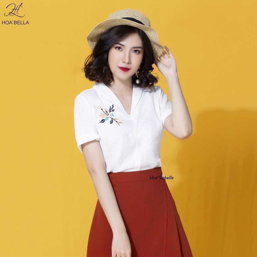 Áo Sơ Mi Nữ HOABELLA Chất Đũi Nhật Cổ V
