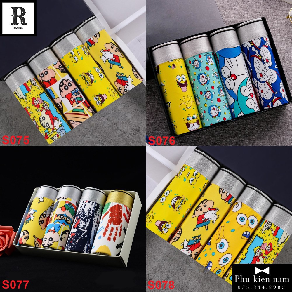 [Hộp] COMBO 4 Quần lót nam THUN LẠNH Quân sịp boxer Hoạt Hình  S075 (8 SET)