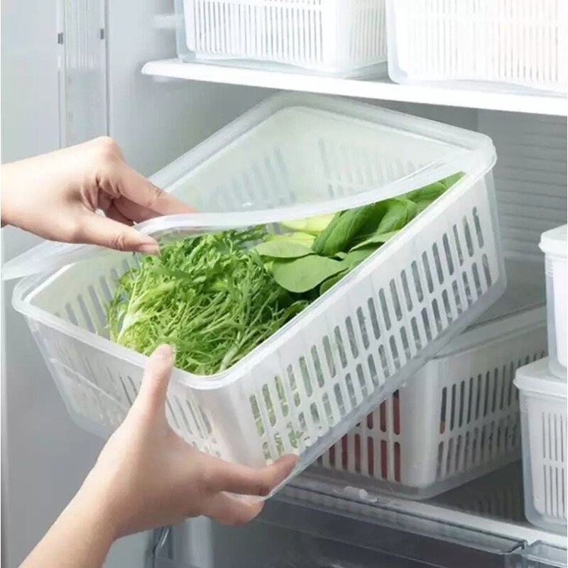 Hộp Đựng Thực Phẩm Hai Lớp Ráo Nước Hình Vuông 1.5/3/4.5L