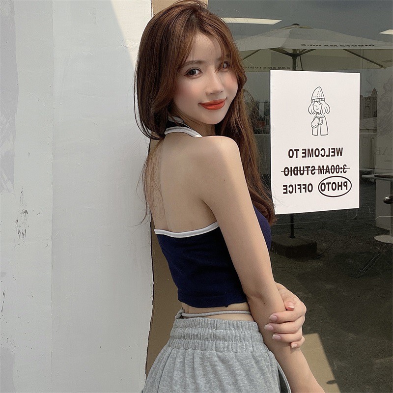 Cocory vn Áo dây choàng cổ dệt kim dáng ôm thời trang mùa hè cho nữ